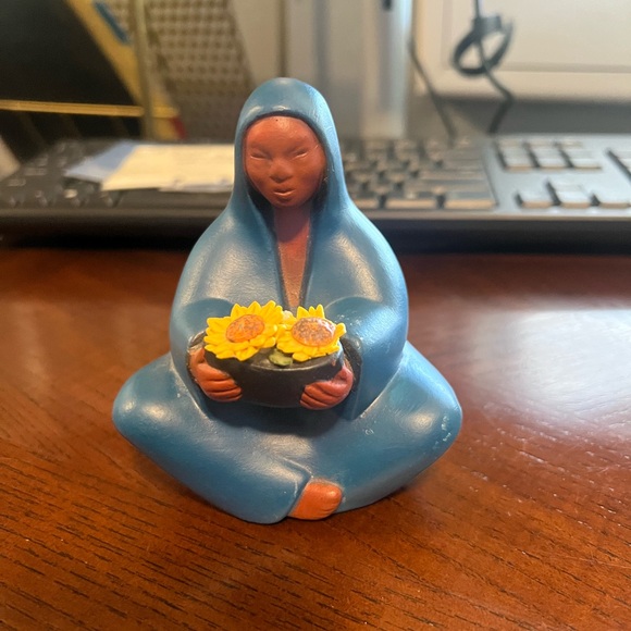 Tlalli Other - Tlalli Woman & Sunflowers  Seated Aztec Spanish Pottery Figurine Indigenous